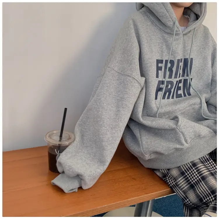 Fleece Hooded Jacket Yellow Letter Print Long Sleeve — feature 23