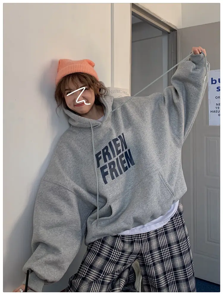 Fleece Hooded Jacket Yellow Letter Print Long Sleeve — feature 24