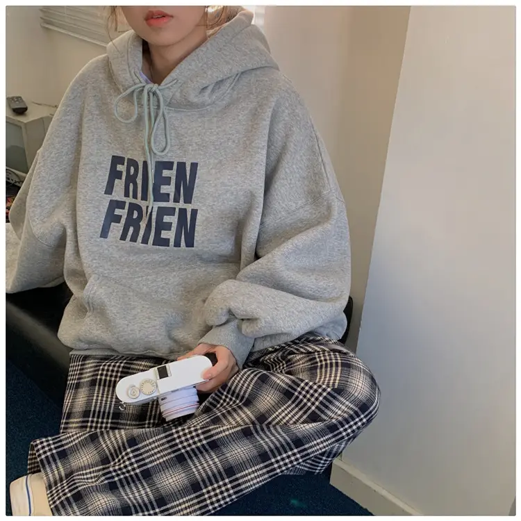 Fleece Hooded Jacket Yellow Letter Print Long Sleeve — feature 25