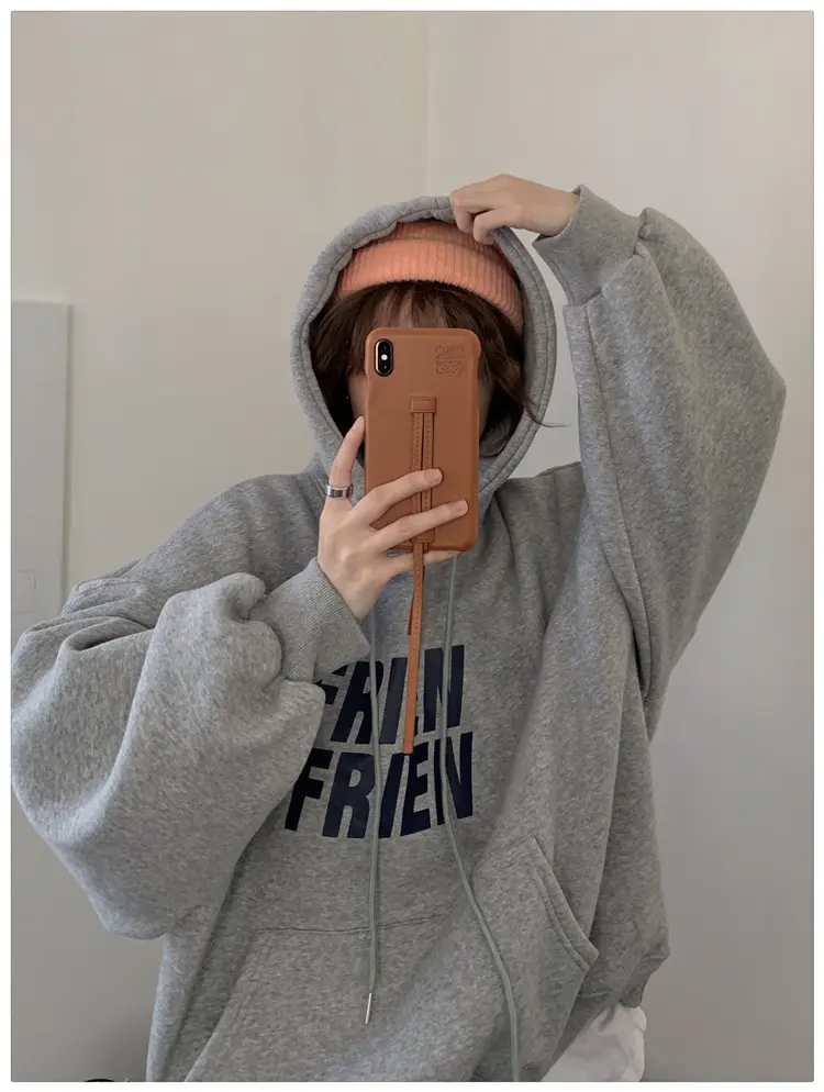 Fleece Hooded Jacket Yellow Letter Print Long Sleeve — feature 26