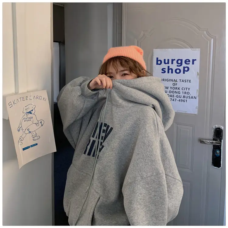 Fleece Hooded Jacket Yellow Letter Print Long Sleeve — feature 27