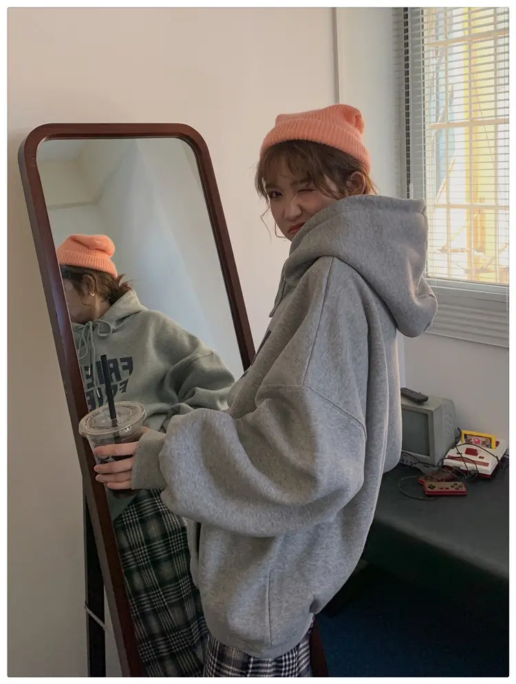 Fleece Hooded Jacket Yellow Letter Print Long Sleeve — feature 28