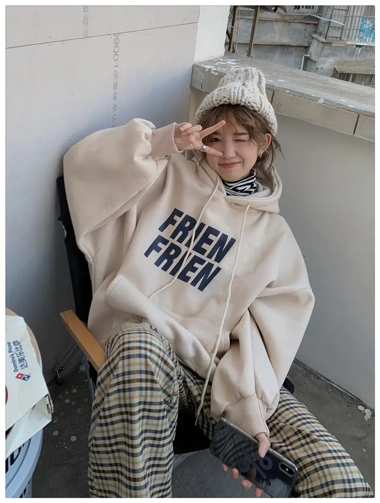 Fleece Hooded Jacket Yellow Letter Print Long Sleeve — feature 3