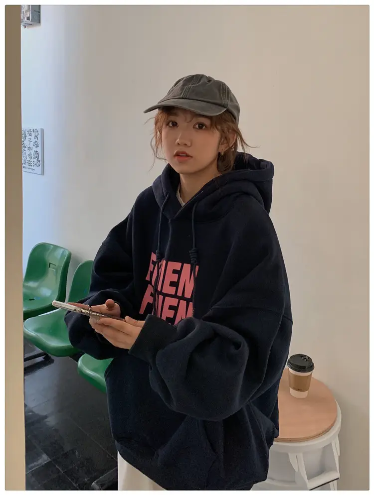 Fleece Hooded Jacket Yellow Letter Print Long Sleeve — feature 32