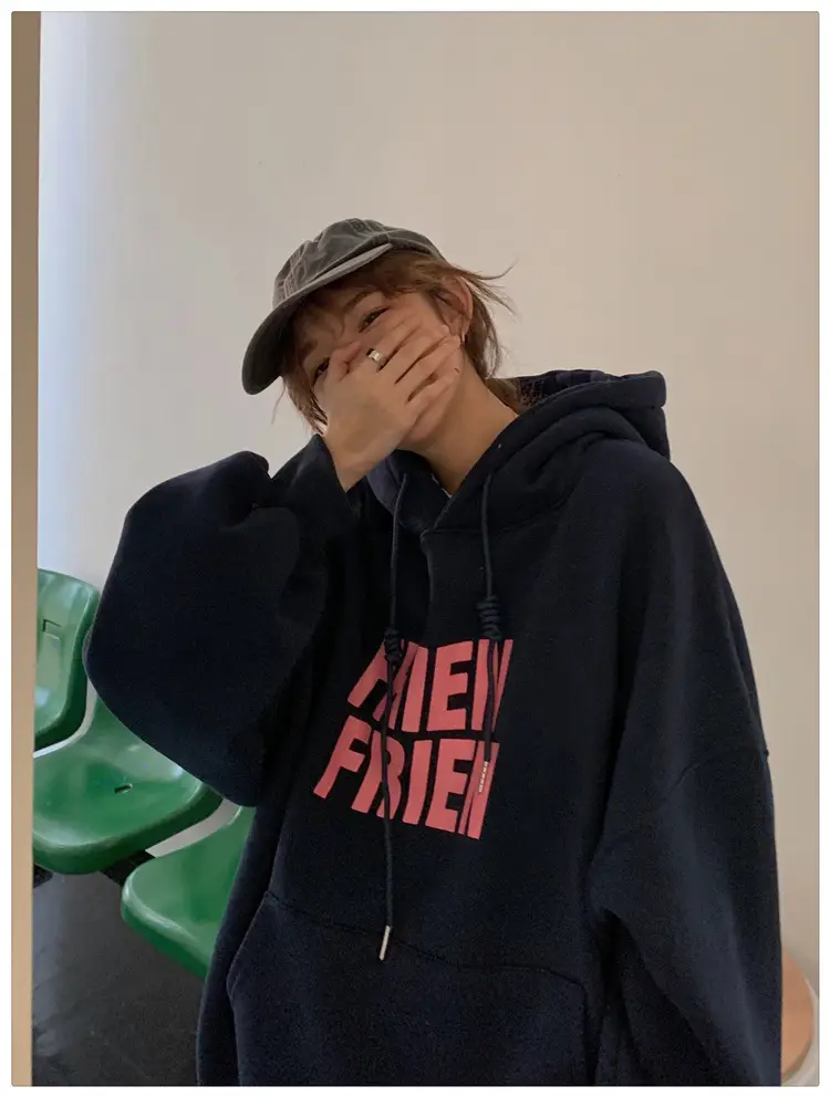 Fleece Hooded Jacket Yellow Letter Print Long Sleeve — feature 34