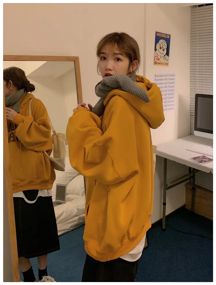 Fleece Hooded Jacket Yellow Letter Print Long Sleeve — feature 41
