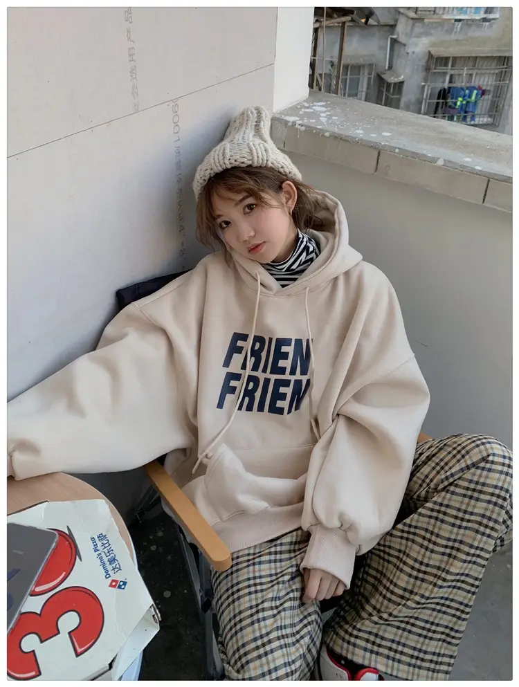 Fleece Hooded Jacket Yellow Letter Print Long Sleeve — feature 5