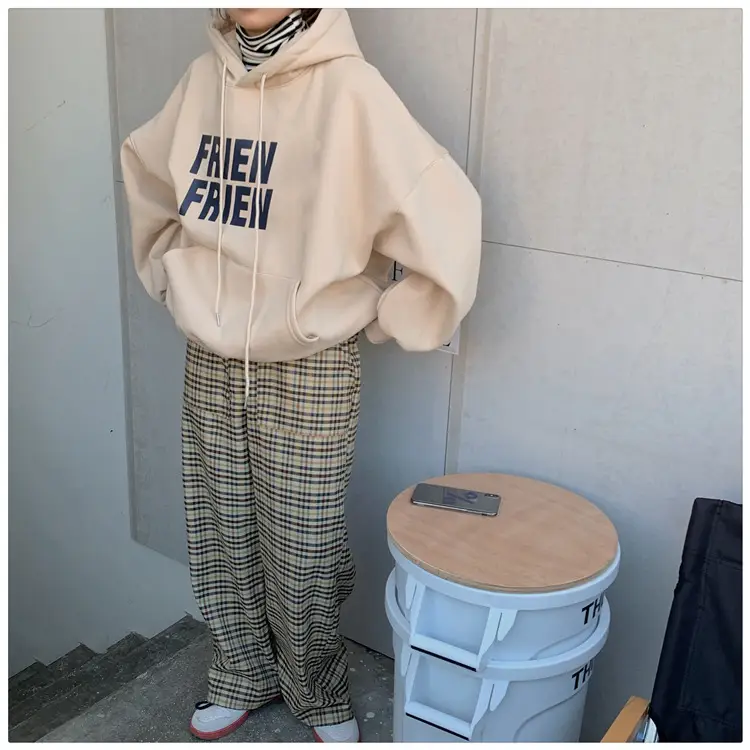 Fleece Hooded Jacket Yellow Letter Print Long Sleeve — feature 6