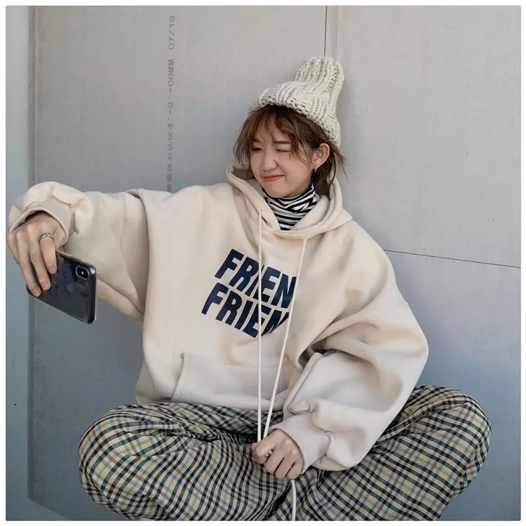 Fleece Hooded Jacket Yellow Letter Print Long Sleeve — feature 7