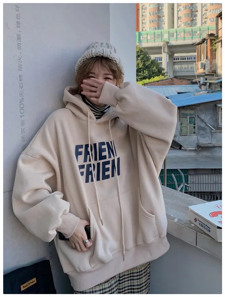 Fleece Hooded Jacket Yellow Letter Print Long Sleeve — feature 8