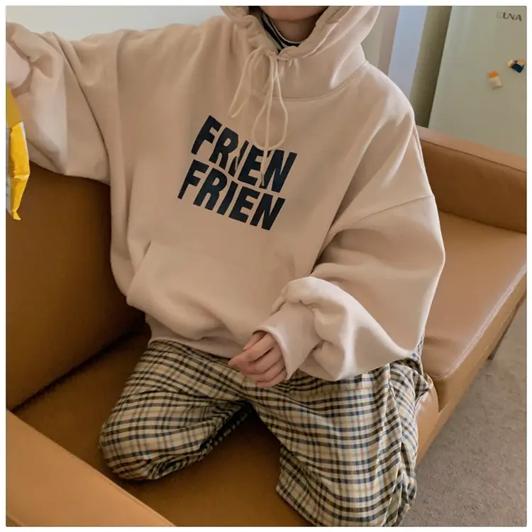 Fleece Hooded Jacket Yellow Letter Print Long Sleeve — feature 9