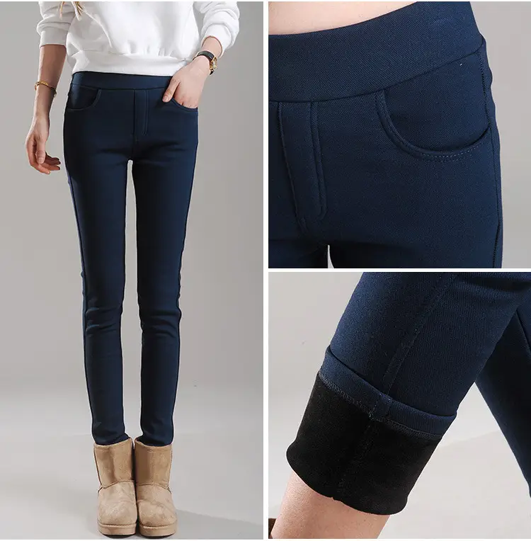 Women Slim Fit Fleece Lined Warm Winter Pants White — feature 19