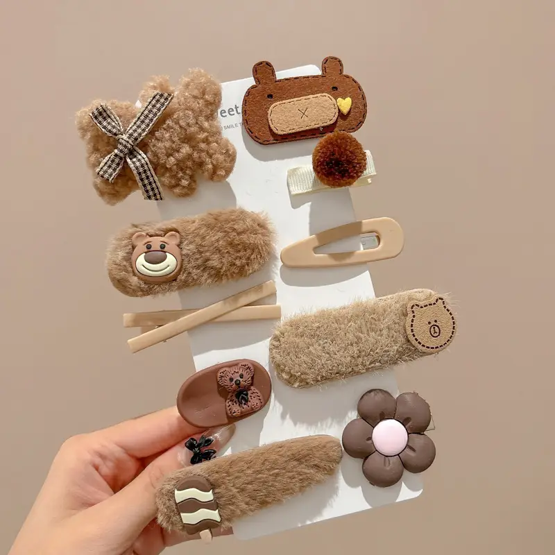 Cute Cartoon Hair Clips for Women & Kids Brown