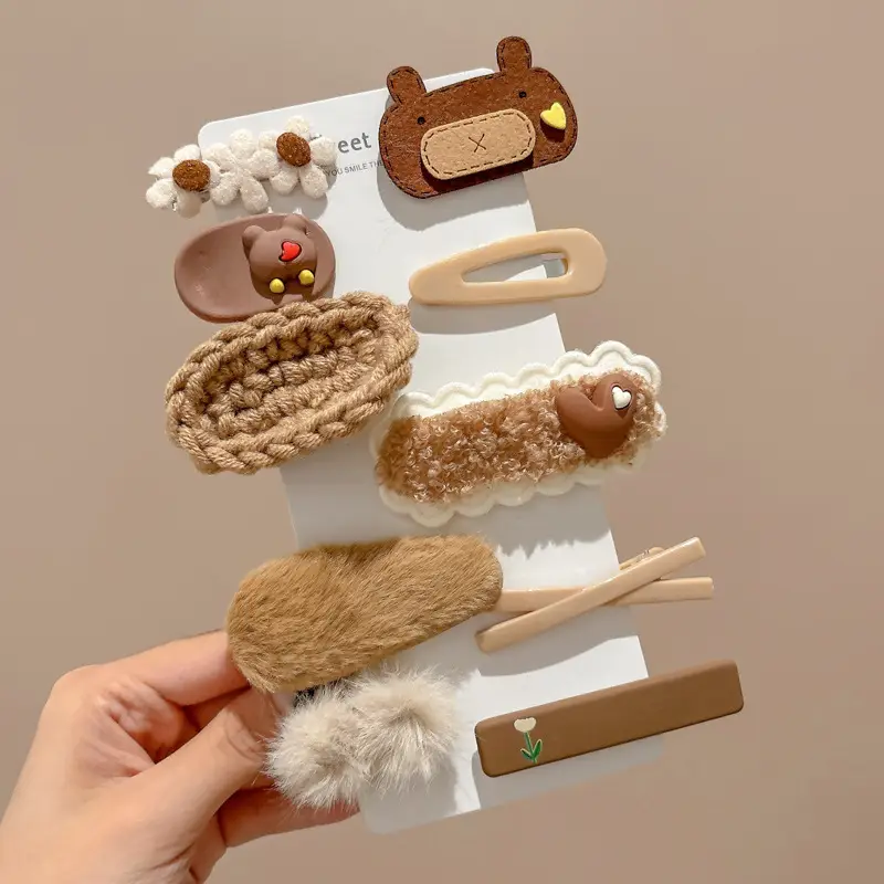 Cute Cartoon Hair Clips for Women & Kids Brown