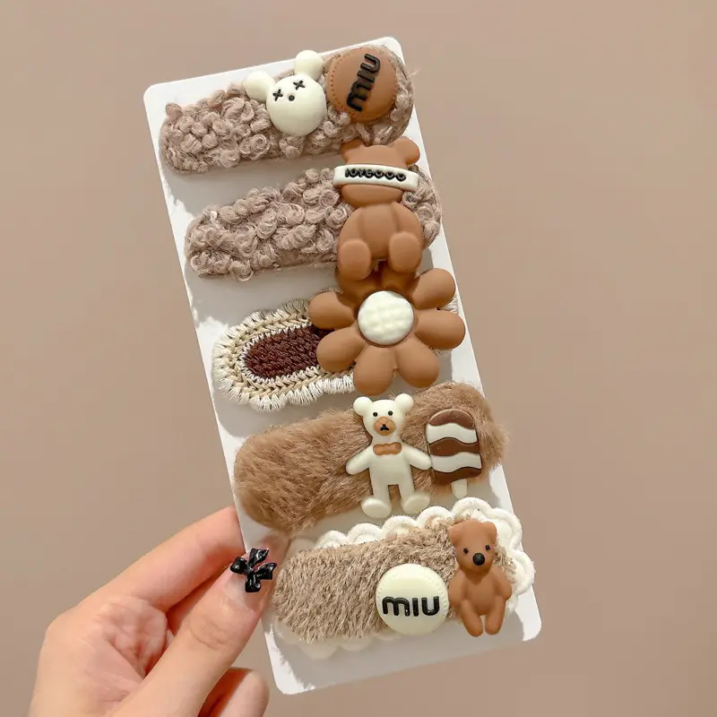 Cute Cartoon Hair Clips for Women & Kids Brown