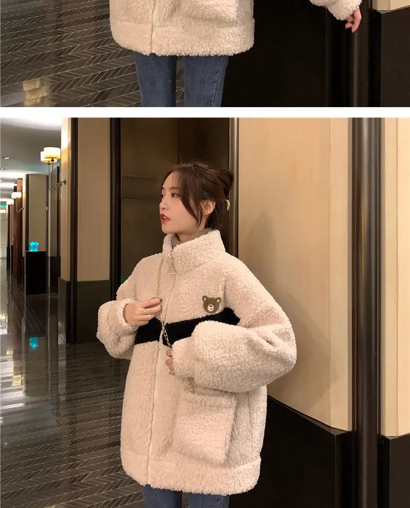 Lamb Plush Zipper Coat Women Black Velvet Lined — feature 14