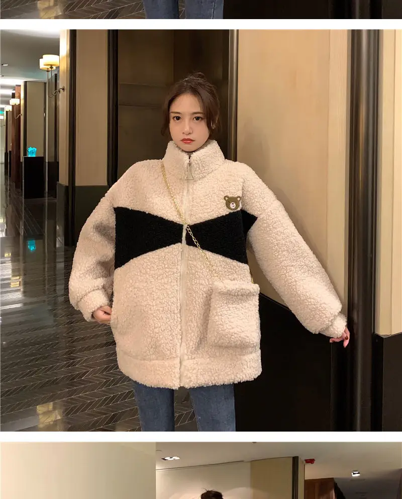 Lamb Plush Zipper Coat Women Black Velvet Lined — feature 15