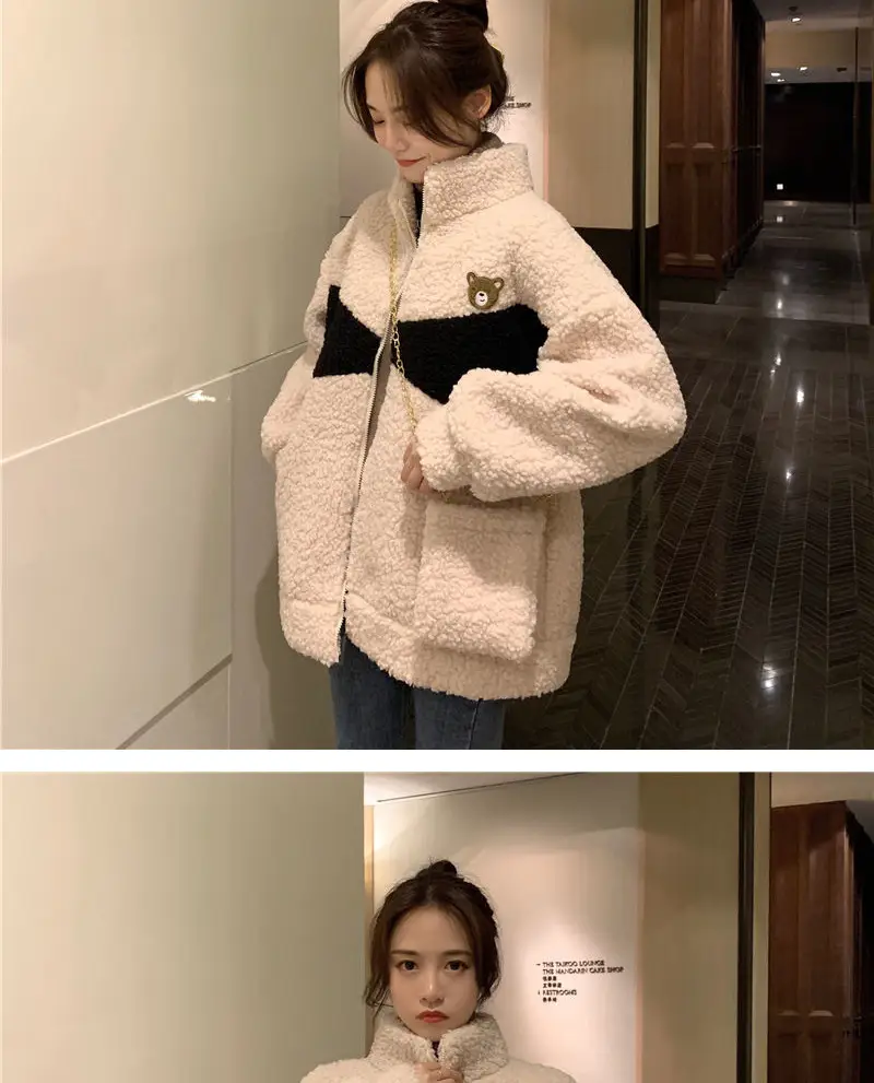 Lamb Plush Zipper Coat Women Black Velvet Lined — feature 16