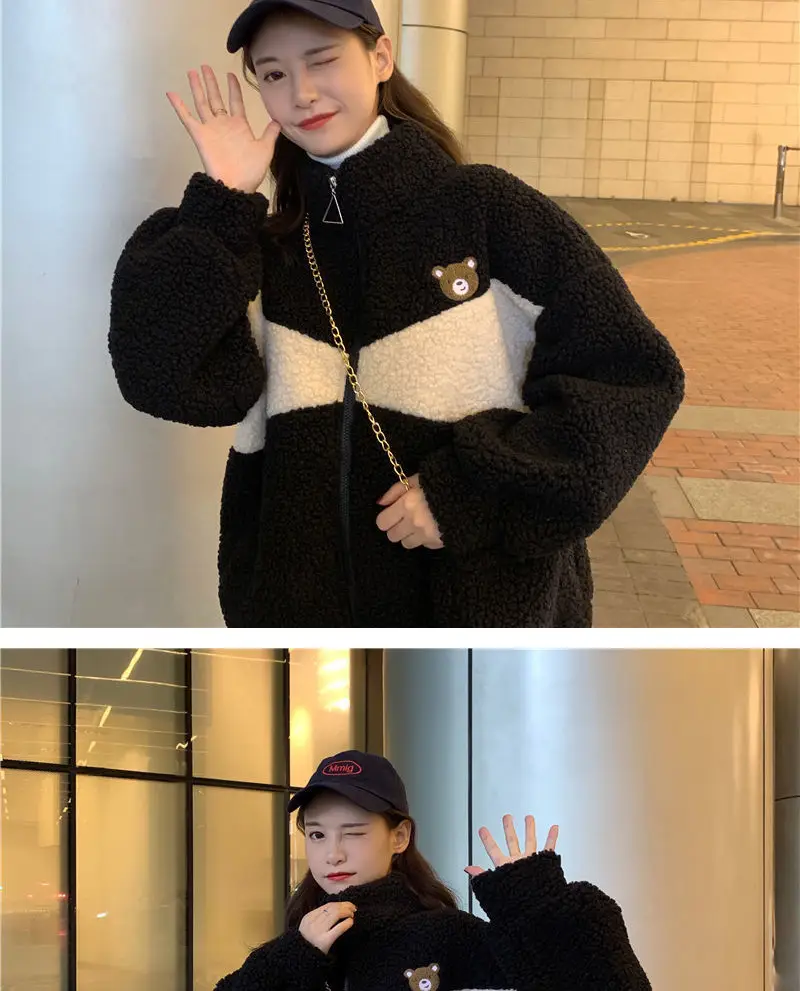 Lamb Plush Zipper Coat Women Black Velvet Lined — feature 2