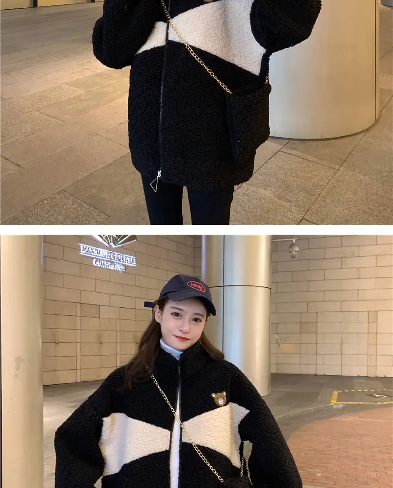 Lamb Plush Zipper Coat Women Black Velvet Lined — feature 3