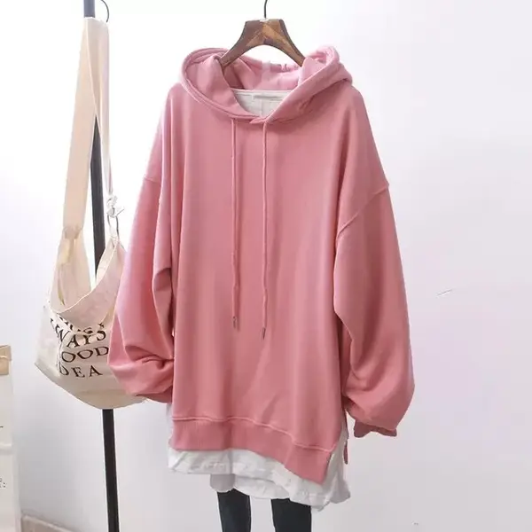 Women Hooded Sweatshirt Set Purple Loose Fit Plus Size - Image 6
