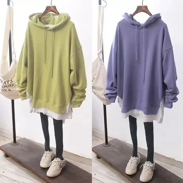 Women Hooded Sweatshirt Set Purple Loose Fit Plus Size - Image 8