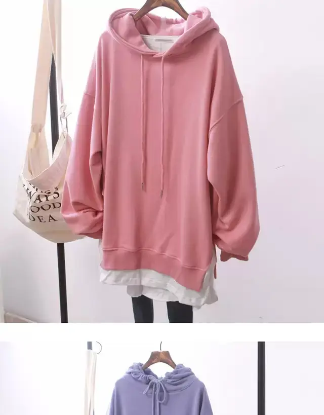 Women Hooded Sweatshirt Set Purple Loose Fit Plus Size — feature 3