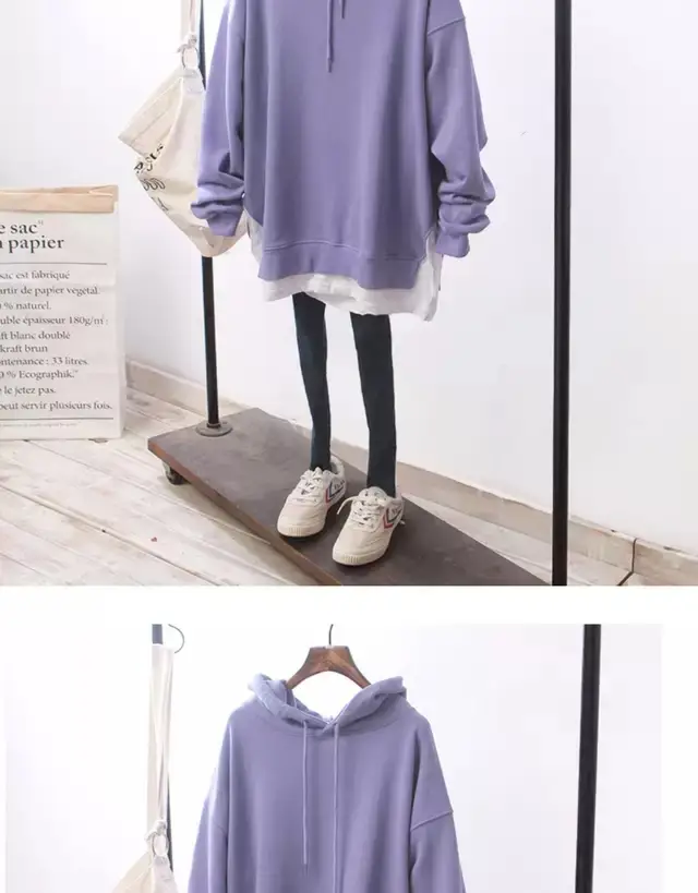 Women Hooded Sweatshirt Set Purple Loose Fit Plus Size — feature 4