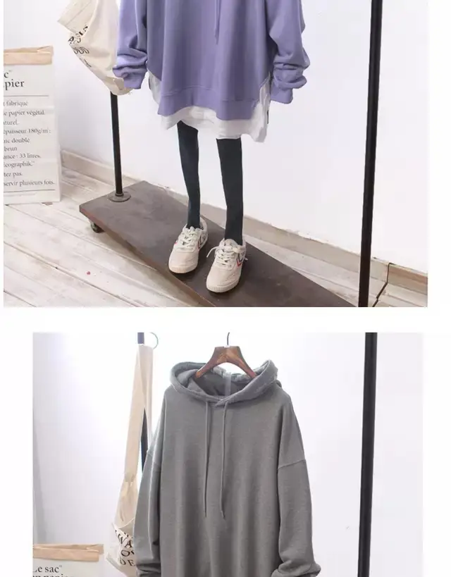 Women Hooded Sweatshirt Set Purple Loose Fit Plus Size — feature 5