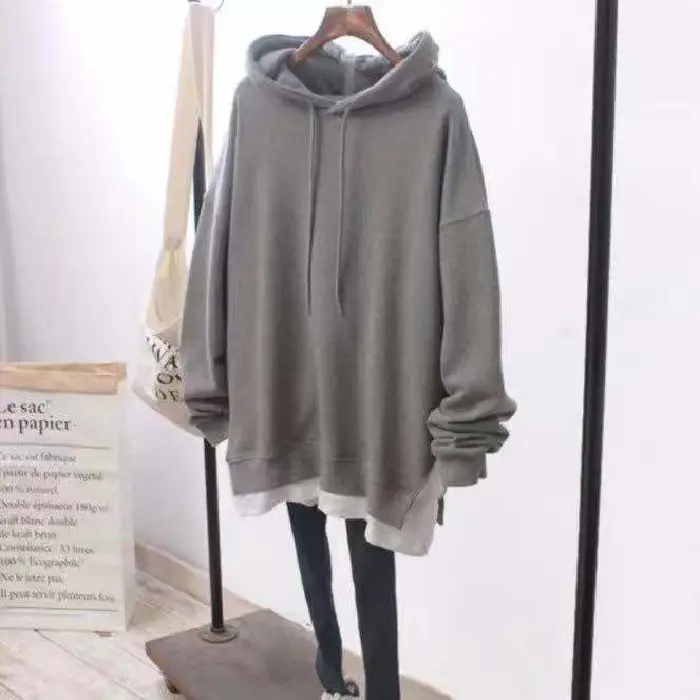 Women Hooded Sweatshirt Set Purple Loose Fit Plus Size - Image 4