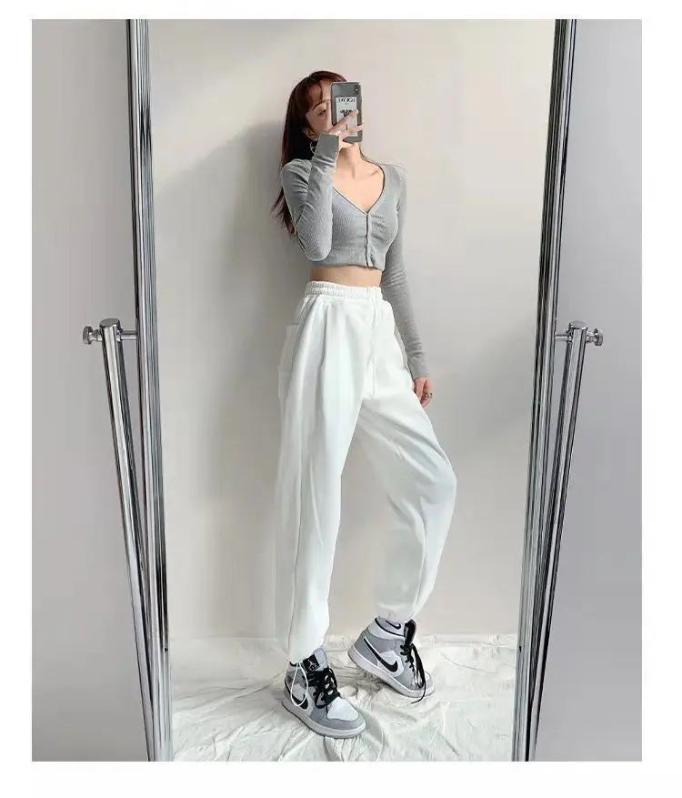 Women Grey Loose Sports Pants Spring Autumn High Waist Straight Fit — feature 14