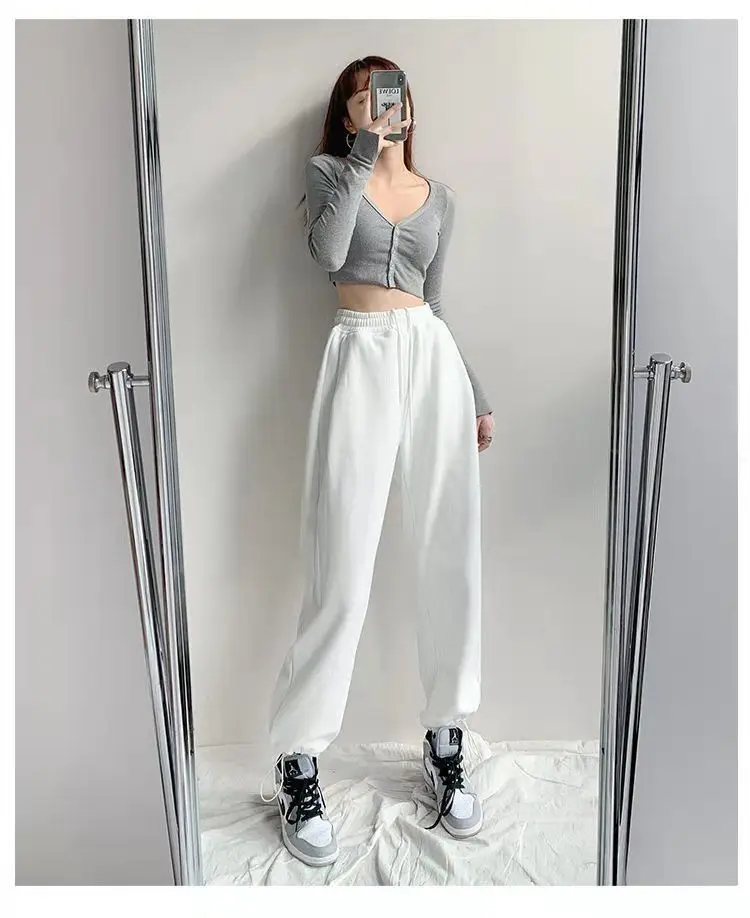 Women Grey Loose Sports Pants Spring Autumn High Waist Straight Fit — feature 15