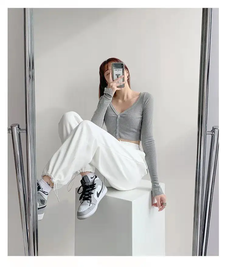 Women Grey Loose Sports Pants Spring Autumn High Waist Straight Fit — feature 18