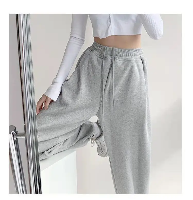 Women Grey Loose Sports Pants Spring Autumn High Waist Straight Fit — feature 9