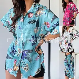 2023 Summer Printed V Neck Cold Shoulder Dress Blue — feature 11