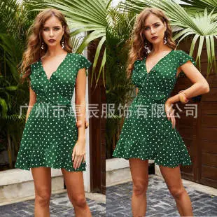 2023 Summer Printed V Neck Cold Shoulder Dress Blue — feature 12