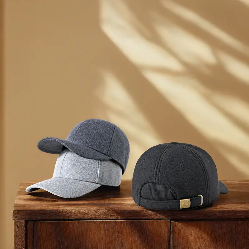 Men Wool Peaked Cap Grey Winter Warm Adjustable - Image 9