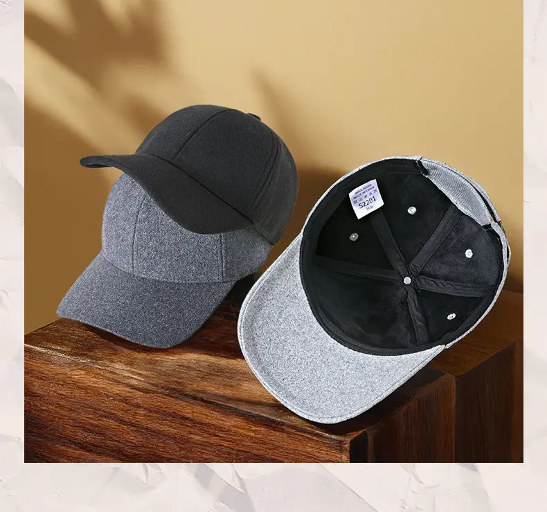 Men Wool Peaked Cap Grey Winter Warm Adjustable — feature 11