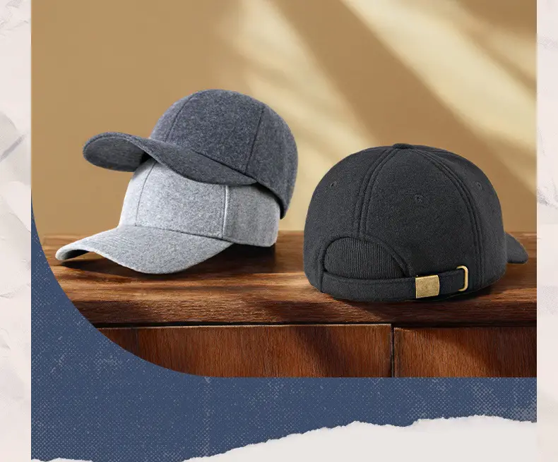 Men Wool Peaked Cap Grey Winter Warm Adjustable — feature 15