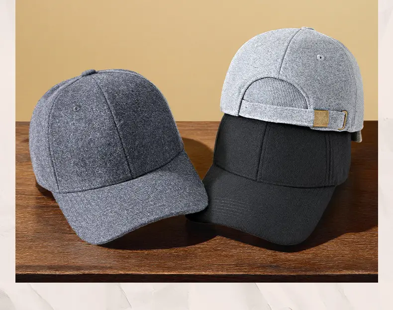 Men Wool Peaked Cap Grey Winter Warm Adjustable — feature 26
