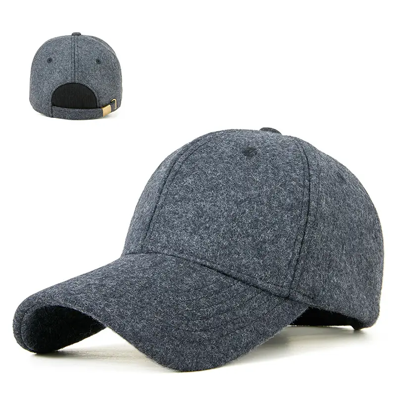 Men Wool Peaked Cap Grey Winter Warm Adjustable - Image 4