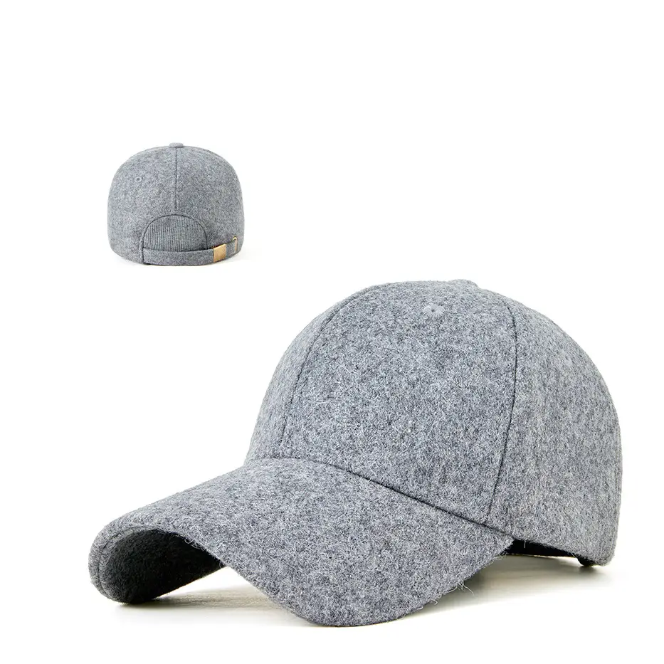 Men Wool Peaked Cap Grey Winter Warm Adjustable - Image 6