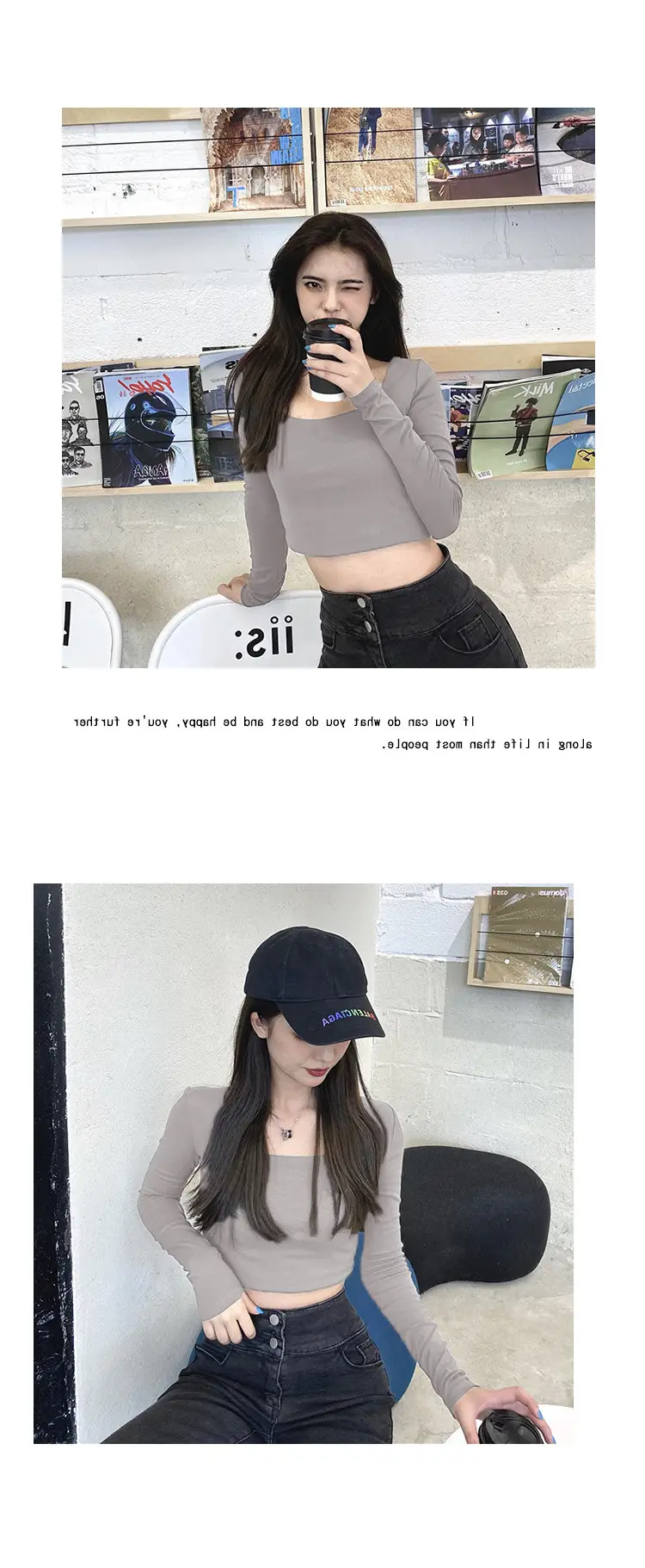 Women Long Sleeve White Top Square Neck Korean Style — feature 3