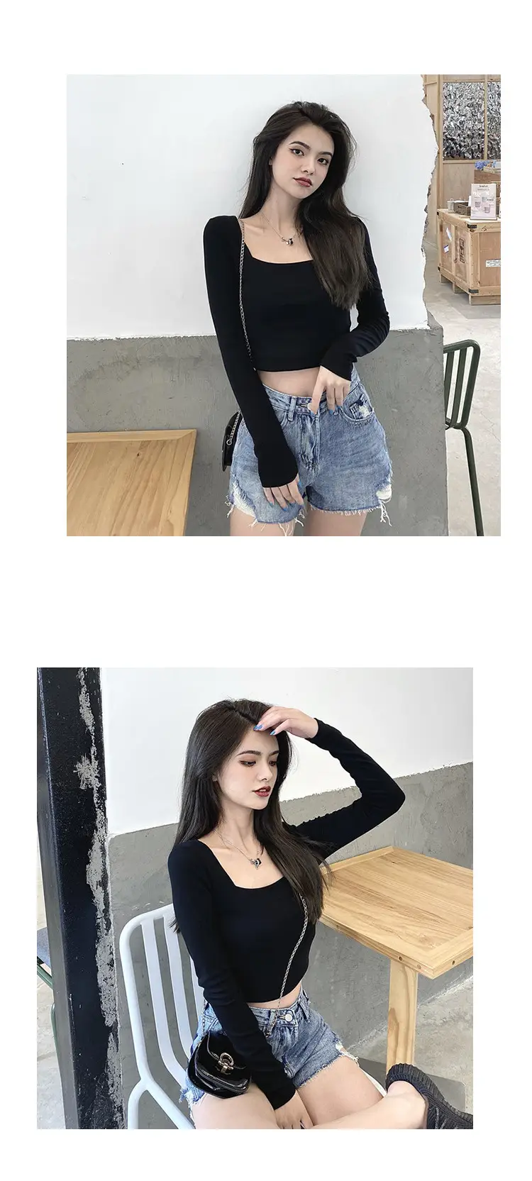 Women Long Sleeve White Top Square Neck Korean Style — feature 5