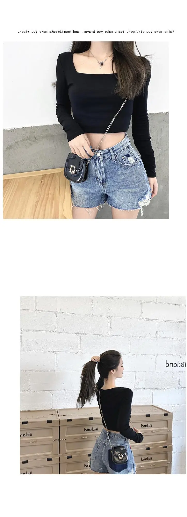 Women Long Sleeve White Top Square Neck Korean Style — feature 6