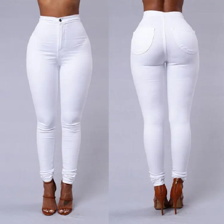 White Tight Slim Leggings High Waist 2021