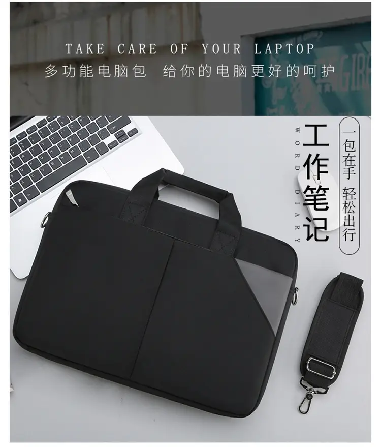 16 Inch Laptop Bag Men Black Nylon Shoulder Portable — feature 4