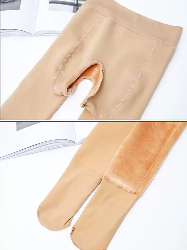 Winter Velvet Silk Leggings Women Black Thickened Open End — feature 11