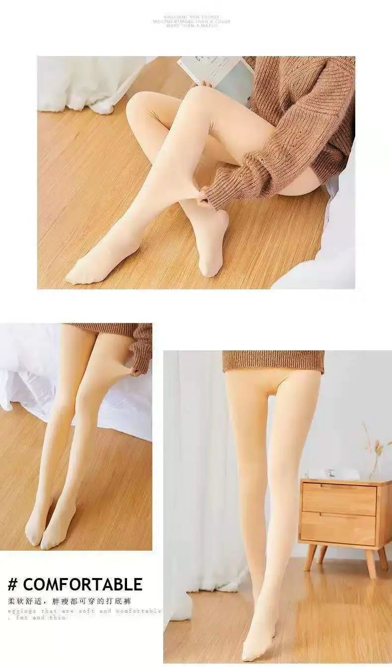 Winter Velvet Silk Leggings Women Black Thickened Open End — feature 13