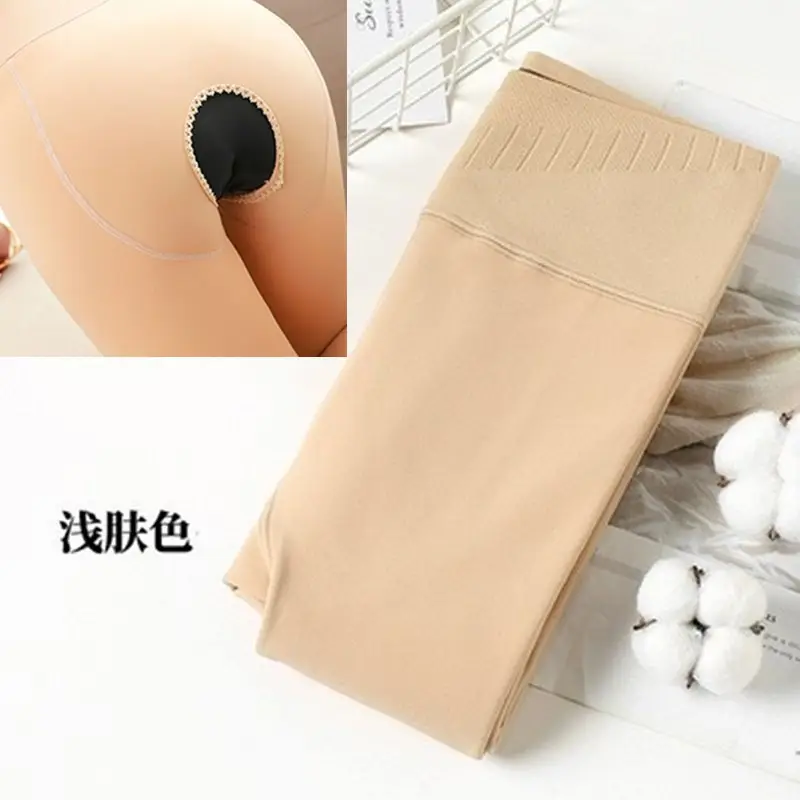Winter Velvet Silk Leggings Women Black Thickened Open End - Image 4